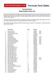 Formula Ford Zetec Engine Parts List