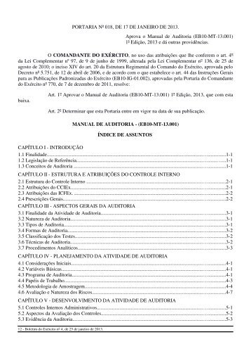 Manual de Auditoria (EB10-MT-13.001) - ExÃ©rcito Brasileiro