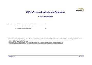 Connection Offer Disclosure of Applications 17 Dec 2012 - Eirgrid