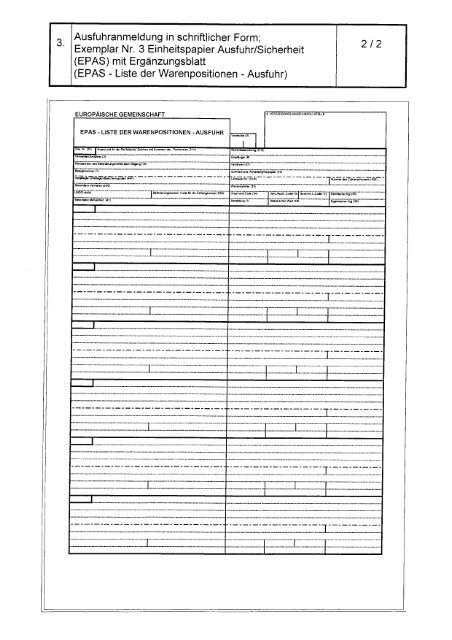 Page 1 Ausfuhranmeldung in schriftlicher Form; Exemplar Nr. 3 ...