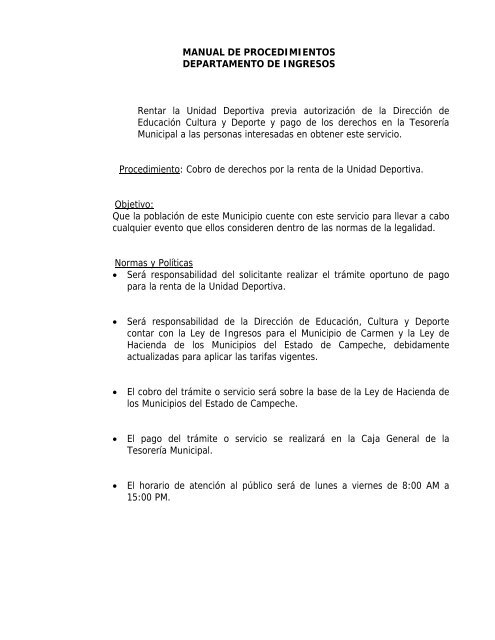 Manual de Procedimientos Tesoreria Municipal - H. Ayuntamiento ...