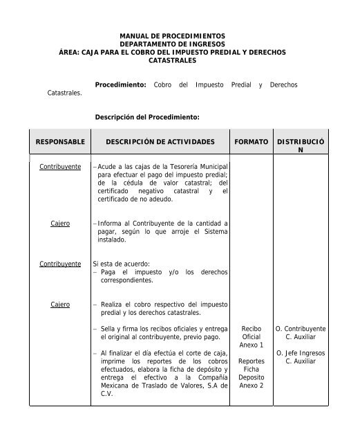 Manual de Procedimientos Tesoreria Municipal - H. Ayuntamiento ...