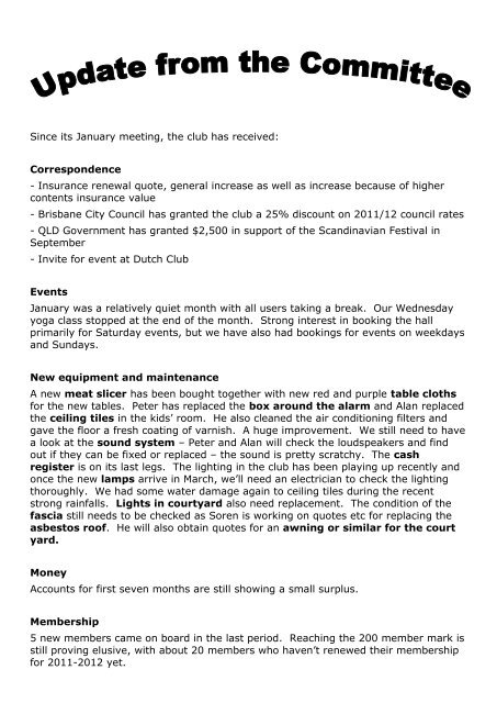 November 2011 Newsletter - The Danish Club in Brisbane, Australia