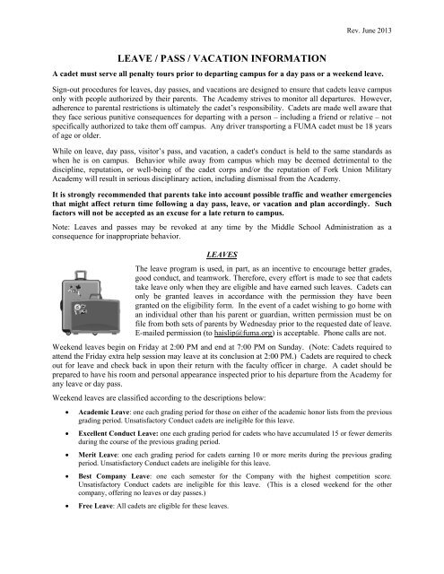 Middle School Leave Information & Request Form - Fork Union ...