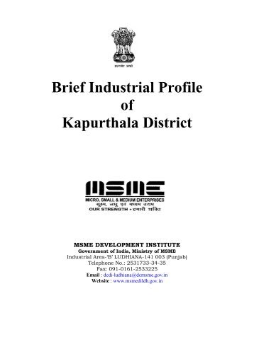 Brief Industrial Profile of Kapurthala District - MSME-DI, Ludhiana