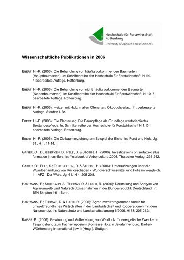Wissenschaftliche Publikationen in 2006 - Hochschule Rottenburg