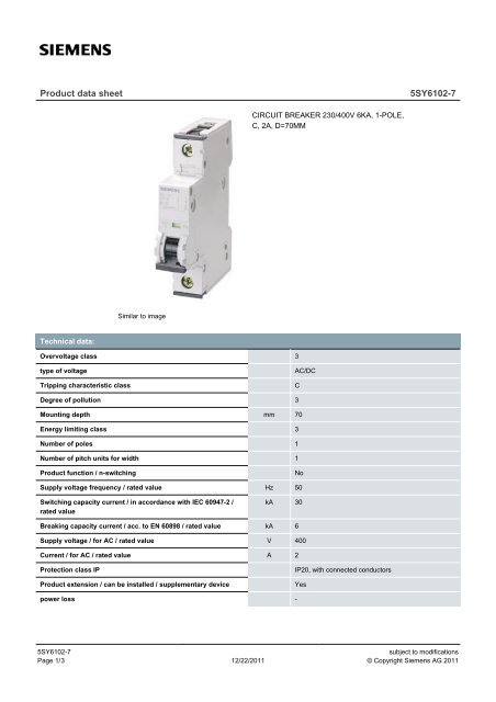 Product data sheet 5SY6102-7 - KVC Industrial Supplies Sdn Bhd