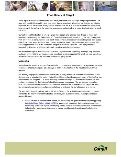 Food Safety At Cargill