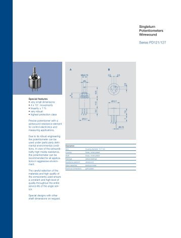 Singleturn Potentiometers Wirewound Series PD121/127 - Meditronik