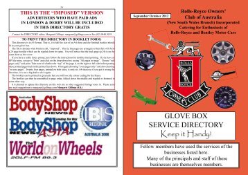 glove box service directory - Rolls-Royce Owners' Club of Australia