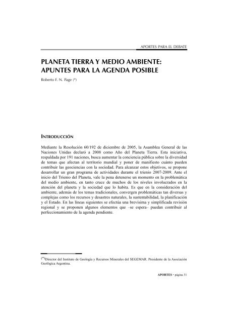 planeta tierra y medio ambiente: apuntes para la agenda posible