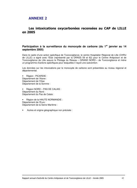 RAPPORT ANNUEL 2005 - Centre antipoison de Lille