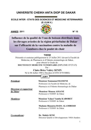 Influence de la qualitÃ© de l'eau de boisson distribuÃ©e dans ... - BEEP