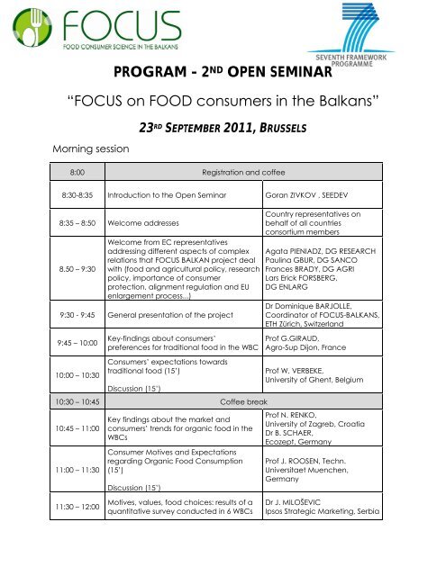 PROGRAM - 2ND OPEN SEMINAR “FOCUS on FOOD consumers in ...