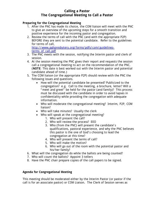 Sample Congregational meeting agenda