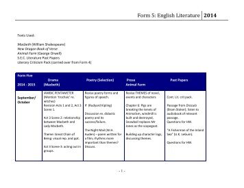 English Literature - St Joseph School, Blata l-Bajda