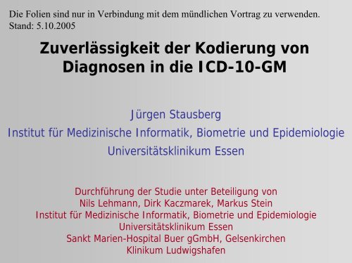 ZuverlÃ¤ssigkeit der Kodierung von Diagnosen in die ICD-10-GM