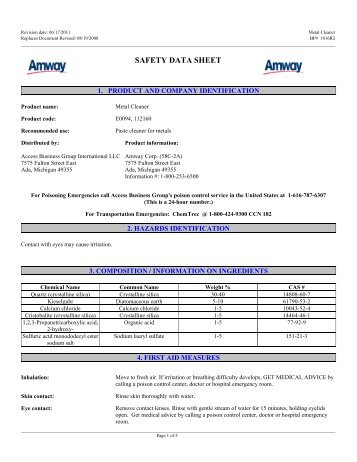 Metal Cleaner MSDS - Amway