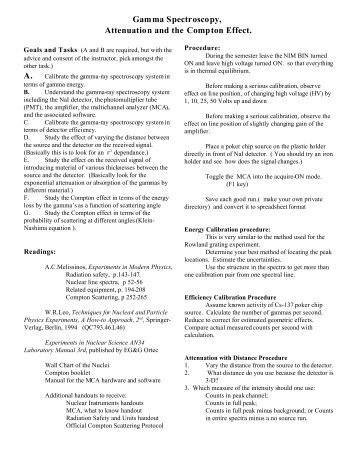 Gamma Spectroscopy, Attenuation and the Compton Effect. A.