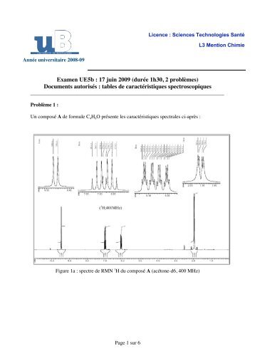 Examen UE5b : 17 juin 2009 (durÃ©e 1h30, 2 ... - L3 Chimie Dijon