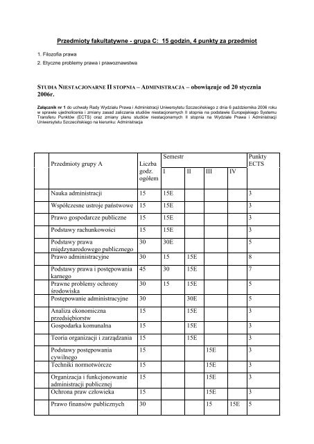 Pakiet Informacyjny ECTS WPiA U S - WydziaÅ Prawa i Administracji