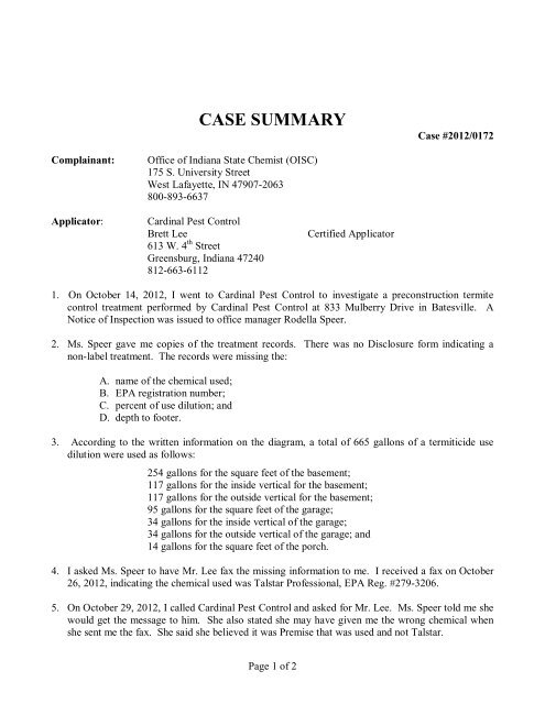 case summary - Office of Indiana State Chemist - Purdue University