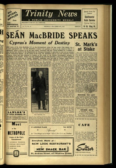 MacBRIDE SPEAKS - Trinity News Archive