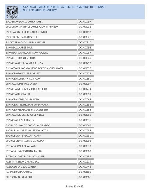 LISTA DE ALUMNOS DE 4TO ELEGIBLES (CONSEJEROS ... - ENP 8