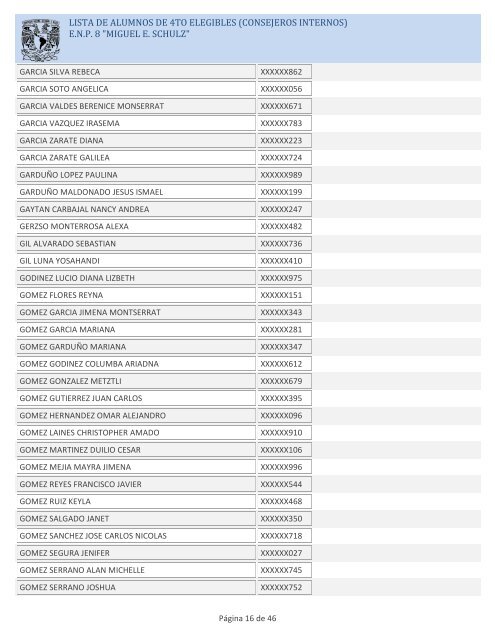 LISTA DE ALUMNOS DE 4TO ELEGIBLES (CONSEJEROS ... - ENP 8