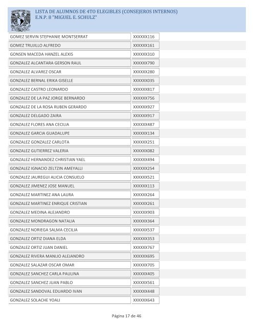 LISTA DE ALUMNOS DE 4TO ELEGIBLES (CONSEJEROS ... - ENP 8