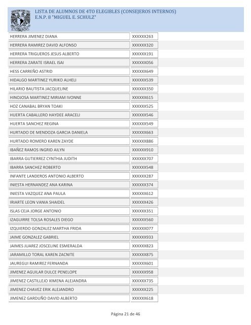 LISTA DE ALUMNOS DE 4TO ELEGIBLES (CONSEJEROS ... - ENP 8