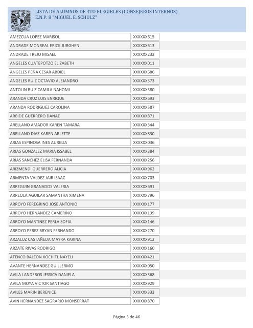 LISTA DE ALUMNOS DE 4TO ELEGIBLES (CONSEJEROS ... - ENP 8