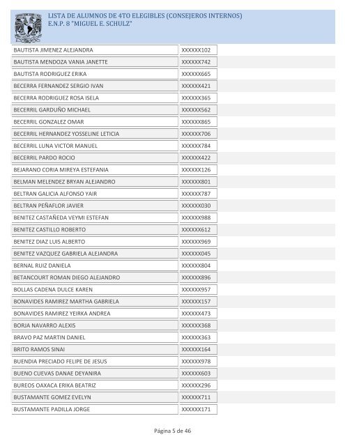 LISTA DE ALUMNOS DE 4TO ELEGIBLES (CONSEJEROS ... - ENP 8