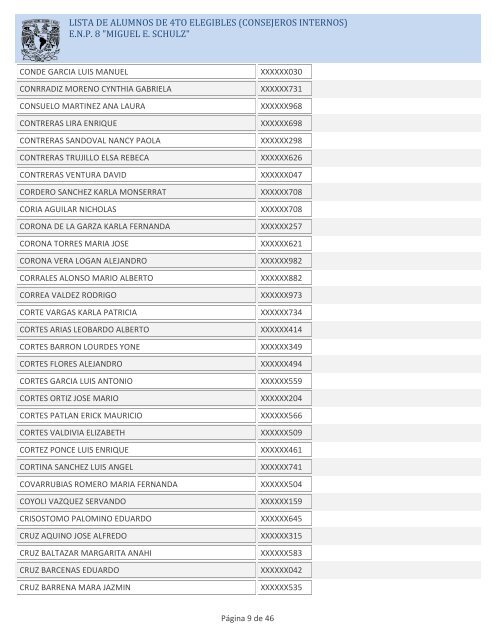 LISTA DE ALUMNOS DE 4TO ELEGIBLES (CONSEJEROS ... - ENP 8