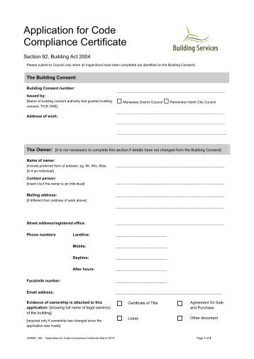 Code Compliance Certificate Application Form - PDF - Palmerston ...