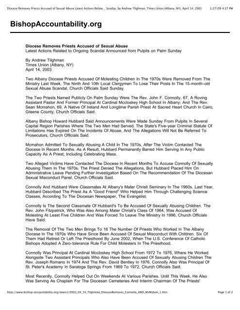 Diocese Removes Priests Accused of Sexual Abuse Latest Actions ...