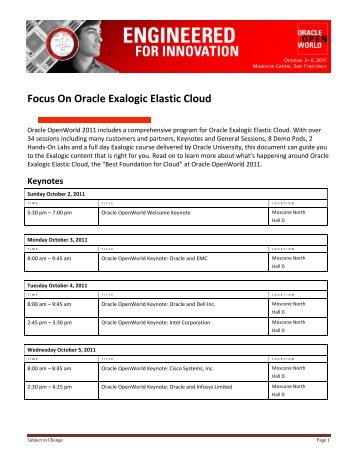 Focus On Oracle Exalogic Elastic Cloud | Oracle OpenWorld 2011