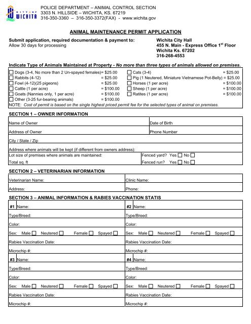 Animal Maintenance Permit Application City Of Wichita
