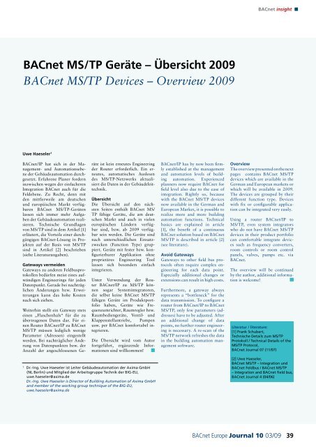 1003/09 BACnet Standard erweitert