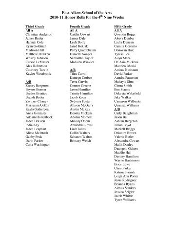 East Aiken School of the Arts 2010-11 Honor Rolls for the 4 Nine ...