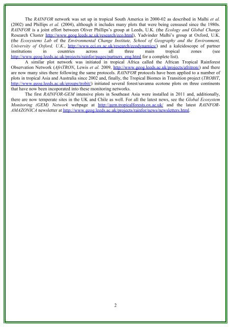 RAINFOR GEM Intensive Plots Manual (pdf) - University of Oxford