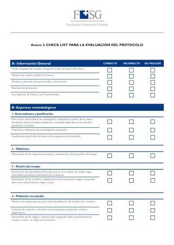 Anexo 3: CHECK LIST PARA LA EVALUACIÃN DEL PROTOCOLO A