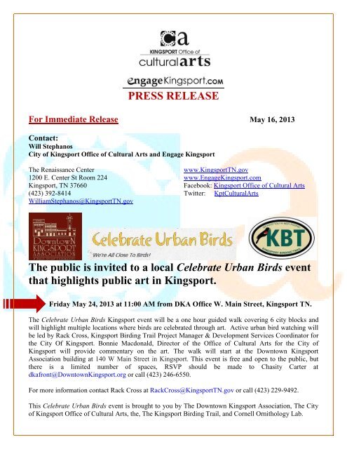PRESS RELEASE The public is invited to a local Celebrate Urban ...