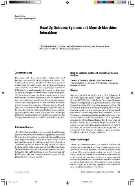 Head-Up-Guidance-Systeme und Mensch-Maschine - Zeitschrift fÃƒÂ¼r ...