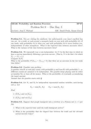 Problem Set 9 â Due May, 3