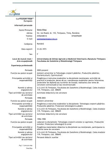 Curriculum vitae Europass Informatii personale Nume/Prenume ...