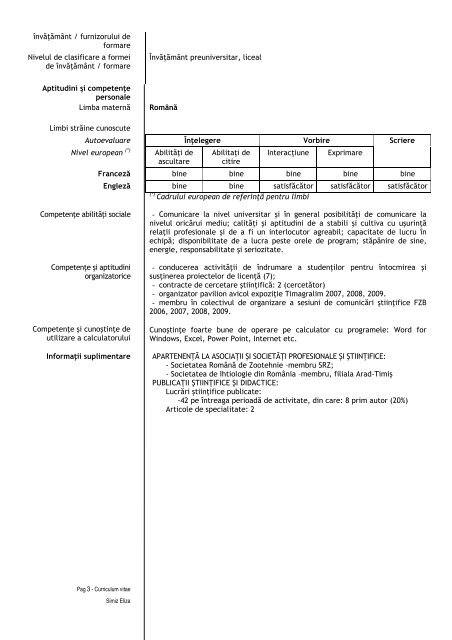 Curriculum vitae Europass Informatii personale Nume/Prenume ...