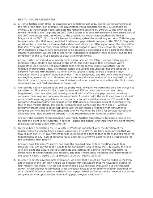 MENTAL HEALTH ASSESSMENT 1 A Mental Status Exam MSE 