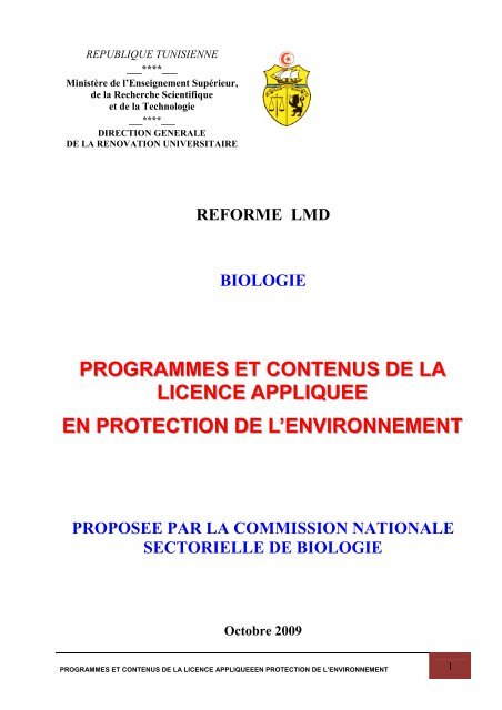 Programme de la Licence AppliquÃ©e en Protection de l'Environnement