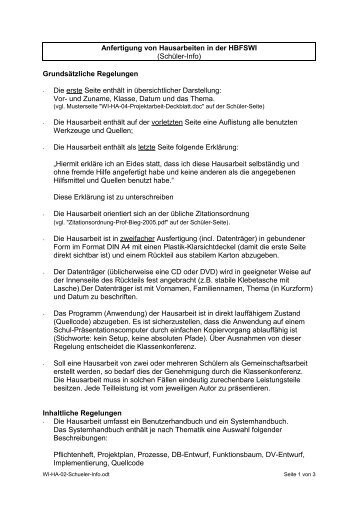 Wichtige Informationen zur Hausarbeit - KBBZ-Halberg